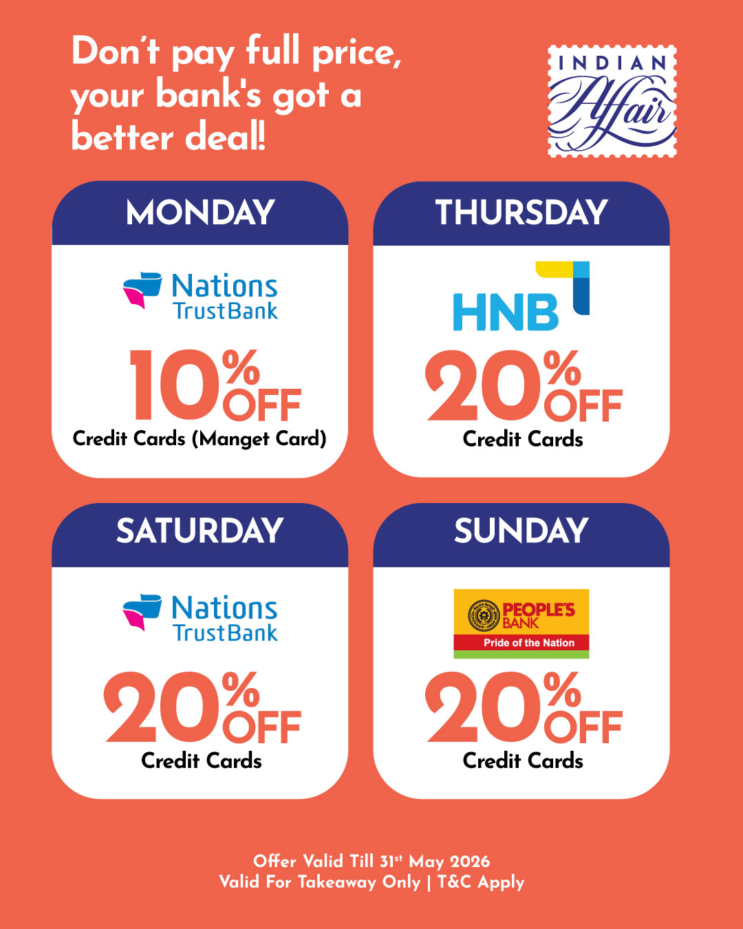 Exclusive bank card offers at Indian Affair