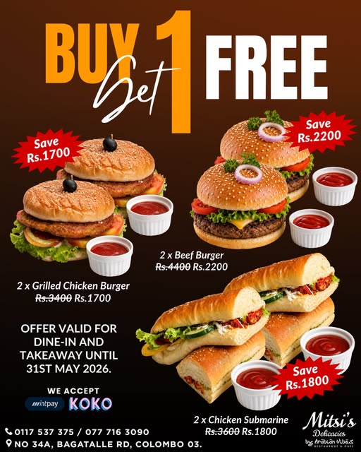 Mitsi’s Delicacies – Buy 1 Get 1 FREE Burger & Submarine Deals
