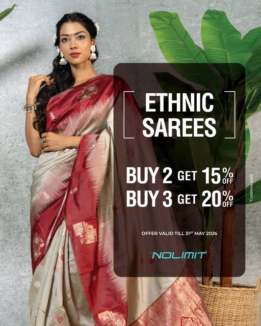 Enjoy up to 20% savings when you shop Ethnic Sarees at NOLIMIT